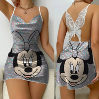 Bow Knot Minnie Mouse Backless Dress Sexy Dresses Pajama Skirt Satin Surface Mickey Womens Fashion - Lusy Store LLC