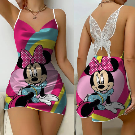 Bow Knot Minnie Mouse Backless Dress Sexy Dresses Pajama Skirt Satin Surface Mickey Womens Fashion - Lusy Store LLC