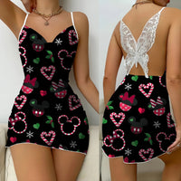 Bow Knot Minnie Mouse Backless Dress Sexy Dresses Pajama Skirt Satin Surface Mickey Womens Fashion - Lusy Store LLC