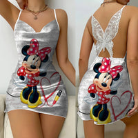 Bow Knot Party Dresses Backless Dress Minnie Mouse Satin Surface Mickey Pajama Skirt Womens Fashion - Lusy Store LLC