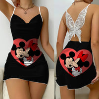 Bow Knot Party Dresses Backless Dress Minnie Mouse Satin Surface Mickey Pajama Skirt Womens Fashion - Lusy Store LLC