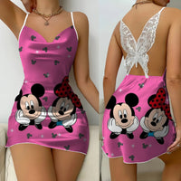 Bow Knot Party Dresses Backless Dress Minnie Mouse Satin Surface Mickey Pajama Skirt Womens Fashion - Lusy Store LLC