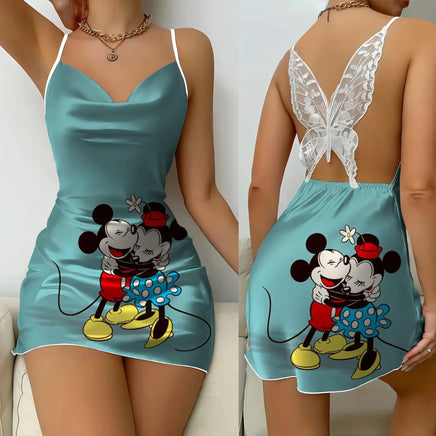 Bow Knot Party Dresses Backless Dress Minnie Mouse Satin Surface Mickey Pajama Skirt Womens Fashion - Lusy Store LLC