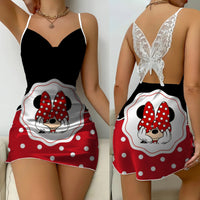 Bow Knot Party Dresses Backless Dress Minnie Mouse Satin Surface Mickey Pajama Skirt Womens Fashion - Lusy Store LLC