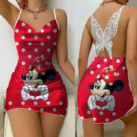 Bow Knot Party Dresses Backless Dress Minnie Mouse Satin Surface Mickey Pajama Skirt Womens Fashion - Lusy Store LLC