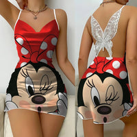 Cartoon Mickey Minnie Women Fashion Backless Lace Butterfly Nightdress Lettuce Edge - Lusy Store LLC