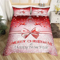 Christmas Duvet Cover Bow Pattern Comforter Covers Xmas Gift Decorations for Children - Lusy Store LLC