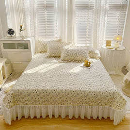 Cotton Lace Embroidery Quilted Bed Cover Set - Lusy Store LLC