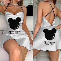 Cross Dress Fashion Crew Neck Minnie Mouse Mickey Lettuce Trim Elegant Women Backless Neck - Lusy Store LLC