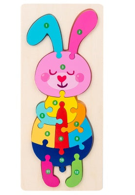 Children's Cartoon Number Animal Puzzle – Wooden 3D Fun