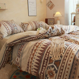 Enhance your bedroom with our exquisite Bohemian Brown Bed Cotton featuring a captivating Geometric Pattern - Lusy Store LLC