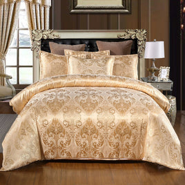 Floral Jacquard Satin Duvet Cover Set 3 Piece Luxury Silk Like Bedding Comforter Cover Set - Lusy Store LLC