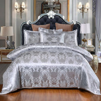 Floral Jacquard Satin Duvet Cover Set 3 Piece Luxury Silk Like Bedding Comforter Cover Set - Lusy Store LLC