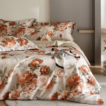 Flower Tencel Digital Printed Bedding Set - Four - Piece Set - Lusy Store LLC