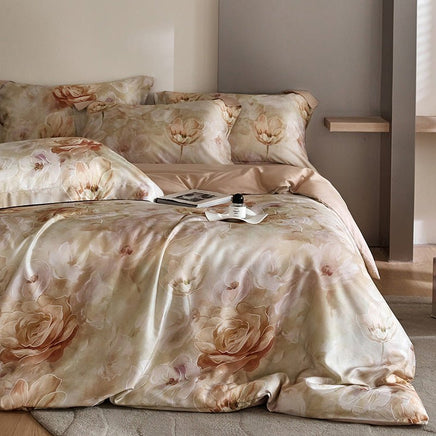 Flower Tencel Digital Printed Bedding Set - Four - Piece Set - Lusy Store LLC