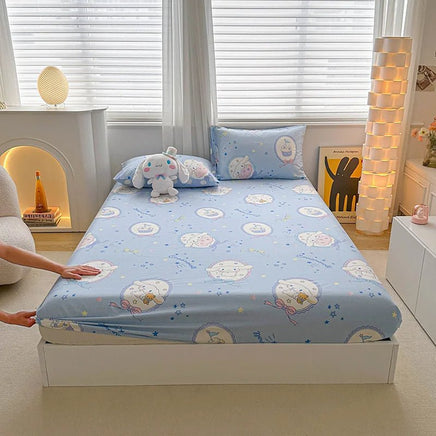 Hello Kitty Bed Mattress Cover Kawaii Cartoon Cinnamoroll Kuromi Bed Linen Fitted Sheet Single Queen Size - Lusy Store LLC