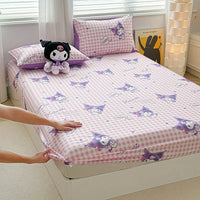 Hello Kitty Bed Mattress Cover Kawaii Cartoon Cinnamoroll Kuromi Bed Linen Fitted Sheet Single Queen Size - Lusy Store LLC