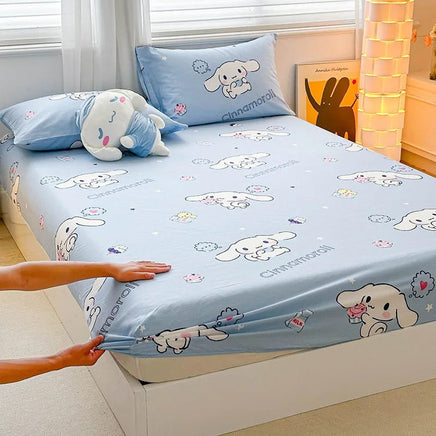 Hello Kitty Bed Mattress Cover Kawaii Cartoon Cinnamoroll Kuromi Bed Linen Fitted Sheet Single Queen Size - Lusy Store LLC