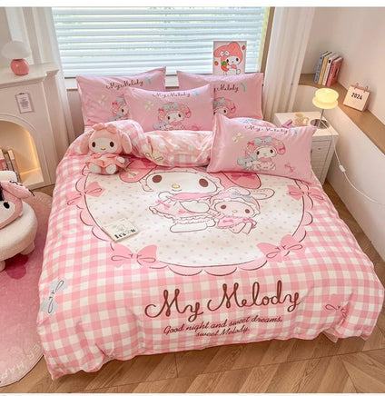 Hello Kitty Bedding Set My Melody Duvet Cover Pink Princess Style Bedroom Decoration Gift - Lusy Store LLC