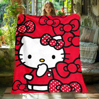 Hello Kitty Blanket Lightweight Flannel Throw For Sofa Bedroom Travel Camping Livingroom Office - Lusy Store LLC