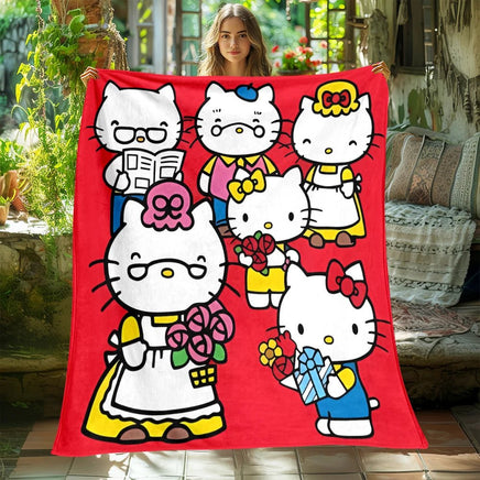 Hello Kitty Blanket Lightweight Flannel Throw For Sofa Bedroom Travel Camping Livingroom Office - Lusy Store LLC