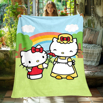 Hello Kitty Blanket Lightweight Flannel Throw For Sofa Bedroom Travel Camping Livingroom Office - Lusy Store LLC