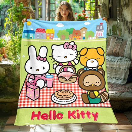 Hello Kitty Blanket Lightweight Flannel Throw For Sofa Bedroom Travel Camping Livingroom Office - Lusy Store LLC