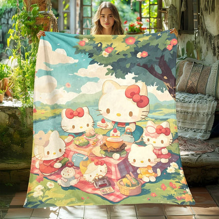 Hello Kitty Blanket Lightweight Flannel Throw For Sofa Bedroom Travel Camping Livingroom Office - Lusy Store LLC