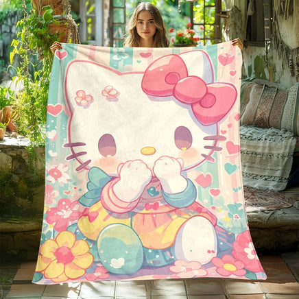 Hello Kitty Blanket Lightweight Flannel Throw For Sofa Bedroom Travel Camping Livingroom Office - Lusy Store LLC