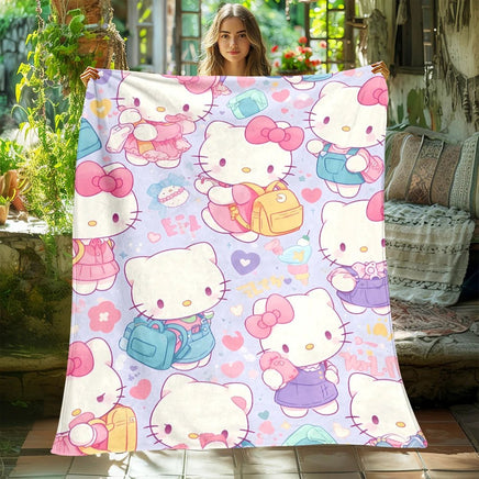 Hello Kitty Blanket Lightweight Flannel Throw For Sofa Bedroom Travel Camping Livingroom Office - Lusy Store LLC