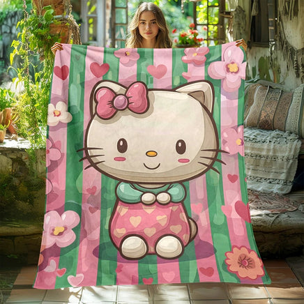 Hello Kitty Blanket Lightweight Flannel Throw For Sofa Bedroom Travel Camping Livingroom Office - Lusy Store LLC