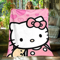 Hello Kitty Blanket Lightweight Flannel Throw For Sofa Bedroom Travel Camping Livingroom Office - Lusy Store LLC