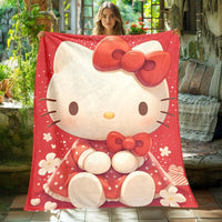 Hello Kitty Blanket Lightweight Flannel Throw For Sofa Bedroom Travel Camping Livingroom Office - Lusy Store LLC