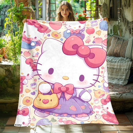 Hello Kitty Blanket Lightweight Flannel Throw For Sofa Bedroom Travel Camping Livingroom Office - Lusy Store LLC