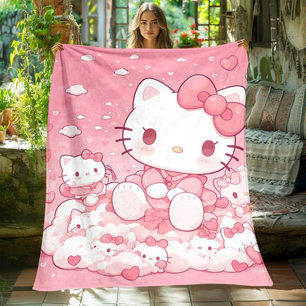 Hello Kitty Blanket Lightweight Flannel Throw For Sofa Bedroom Travel Camping Livingroom Office - Lusy Store LLC