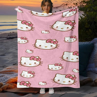 Hello Kitty Cute Blanket Lightweight Flannel for Sofa Bed Thin Blanket Camping Livingroom Picnic - Lusy Store LLC