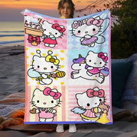 Hello Kitty Cute Blanket Lightweight Flannel for Sofa Bed Thin Blanket Camping Livingroom Picnic - Lusy Store LLC