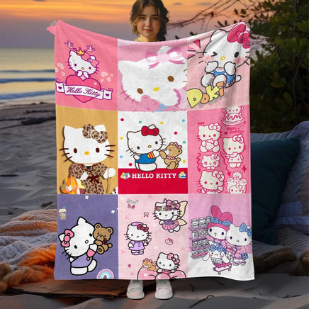 Hello Kitty Cute Blanket Lightweight Flannel for Sofa Bed Thin Blanket Camping Livingroom Picnic - Lusy Store LLC