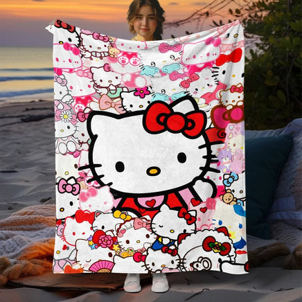 Hello Kitty Cute Blanket Lightweight Flannel for Sofa Bed Thin Blanket Camping Livingroom Picnic - Lusy Store LLC