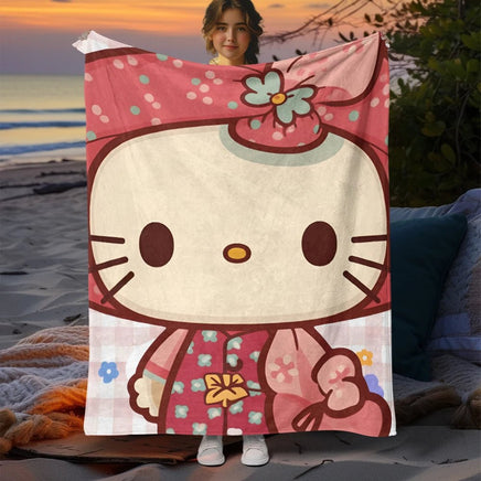 Hello Kitty Cute Blanket Lightweight Flannel for Sofa Bed Thin Blanket Camping Livingroom Picnic - Lusy Store LLC