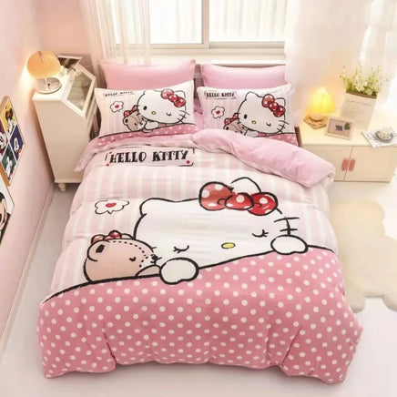 Hello Kitty Duvet Cover Bedding Set Cute Cartoon Bedroom Decoration Children Teens Girl Birthday Gifts - Lusy Store LLC