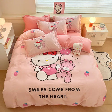 Hello Kitty Duvet Cover Cute Cartoon King Queen Full Size Comforter Cover Pillowcase Gifts Bedroom Decor - Lusy Store LLC