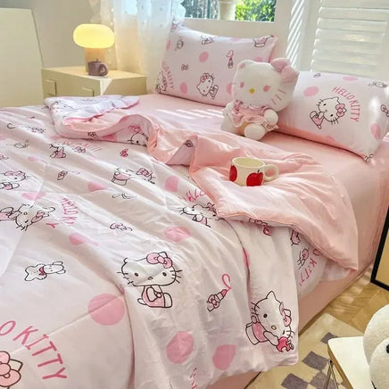 Hello Kitty Quilt Anime Bedding Quilt Cover Student Bedding Soft Microfiber Bedspread Lightweight Coverlet - Lusy Store LLC