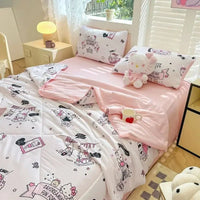 Hello Kitty Quilt Anime Bedding Quilt Cover Student Bedding Soft Microfiber Bedspread Lightweight Coverlet - Lusy Store LLC