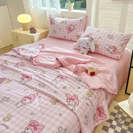 Hello Kitty Quilt Anime Bedding Quilt Cover Student Bedding Soft Microfiber Bedspread Lightweight Coverlet - Lusy Store LLC