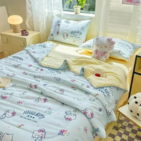 Hello Kitty Quilt Anime Bedding Quilt Cover Student Bedding Soft Microfiber Bedspread Lightweight Coverlet - Lusy Store LLC