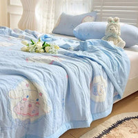 Hello Kitty Quilt Double - layer Gauze Quilt Sanrio Air Conditioner Kuromi Machine Washable Thin Quilt - Lusy Store LLC