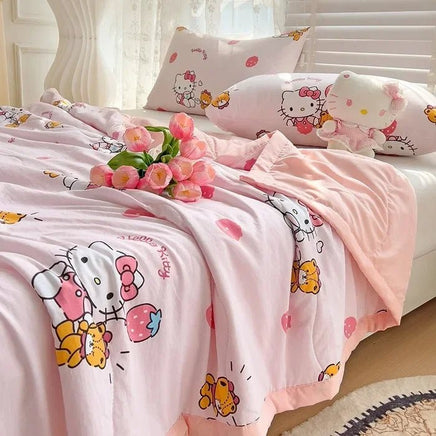 Hello Kitty Quilt Double - layer Gauze Quilt Sanrio Air Conditioner Kuromi Machine Washable Thin Quilt - Lusy Store LLC