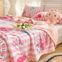 Hello Kitty Quilt Double - layer Gauze Quilt Sanrio Air Conditioner Kuromi Machine Washable Thin Quilt - Lusy Store LLC