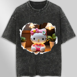 Hello kitty tee shirt - 3D cute funny graphic tees - Unisex wide sleeve style - Lusy Store LLC